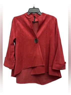 IC by Connie K Faux Suede Red Blazer Jacket with Asymmetrical Hem (L)